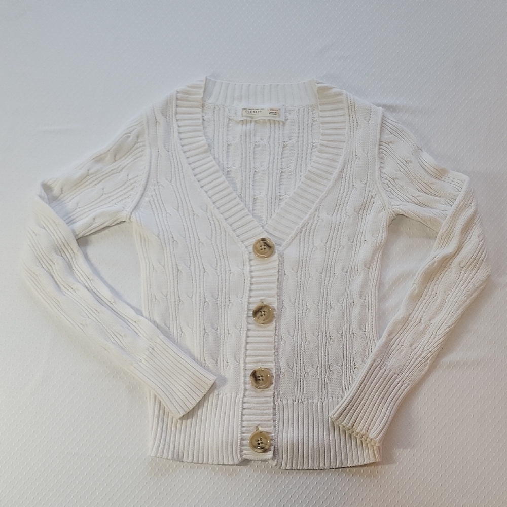 Cardigan Sweater, Old Navy Cream Front Button Long Sleeve 100% Cotton Women XS